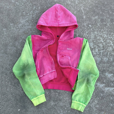 Hoodie de lavage à l'acide personnalisé pour hommes avec un design déprimé et des détails en strass.
