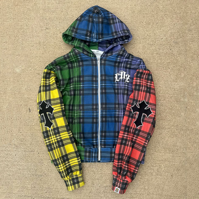 100% coton Terry lavage à l'acide broderie détresse Fermeture à glissière Hoodie pour hommes/unisexe au printemps/automne/hiver Streetwear personnalisé