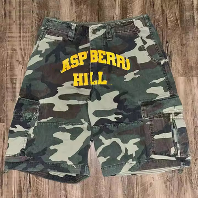 Design personnalisé Nouveau Vintage d'été Multi-poches Sac à dos Taille double Acide Wash Vêtements de rue Shorts de camouflage pour hommes