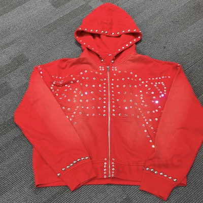Vêtements de rue Homme en strass Hoodie personnalisé Soleil décoloré Jacket à sacs en diamant
