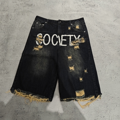 Fabricant personnalisé de shorts imprimés en jean Jorts, streetwear, vintage, noir délavé, baggy, shorts en denim pour hommes