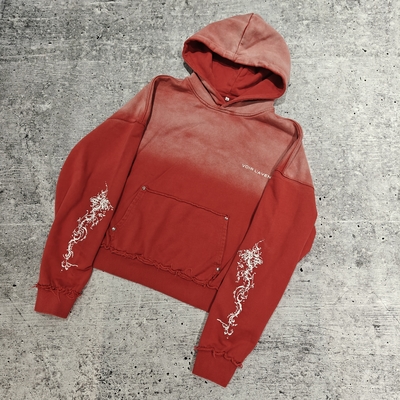 Sweat-shirt à capuche réversible à coutures personnalisées, en molleton français épais, délavé à l'acide vieilli, décoloré par le soleil, pour homme