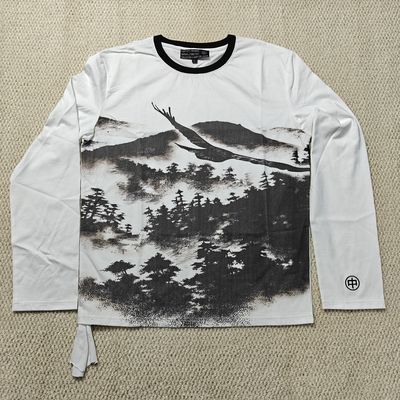 T-shirt à manches longues en coton 100 % épais et surdimensionné pour homme, avec impression graphique personnalisée, épaules tombantes