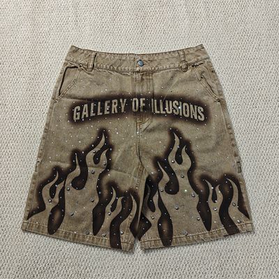 Nouveau short personnalisé 2025, Jorts, streetwear, taille haute, vintage, délavé à la pierre, strass, ample, surdimensionné, short en jean pour homme